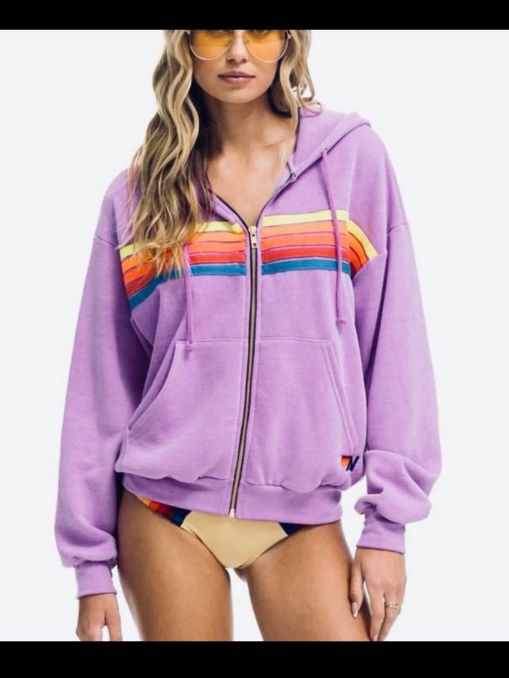 🌺 FINAL SALE 🌺 Aviator Nation 5-Stripe Zip Hoodie *Rare color Purple* XS in GUC